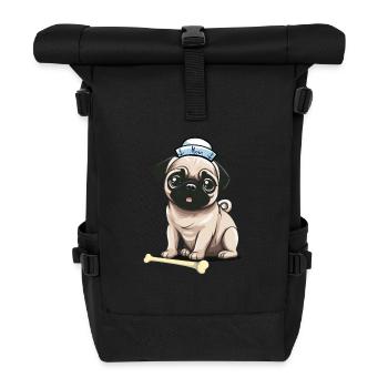 Knochen Mops maritim Matrose Matrosen Seemann - Rolltop Rucksack - Schwarz - Vorne