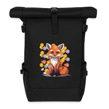 Fuchs Füchse Blumen Blume Kinder Kind - Rolltop Rucksack - Schwarz - Vorne