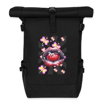 Sommer Erdbeer Liebe Kussmund Retro 60er - Rolltop Rucksack - Schwarz - Vorne