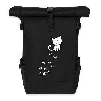 Sweet cat with paws, herringbone - cool shirt - Roll Top Backpack - black - Front