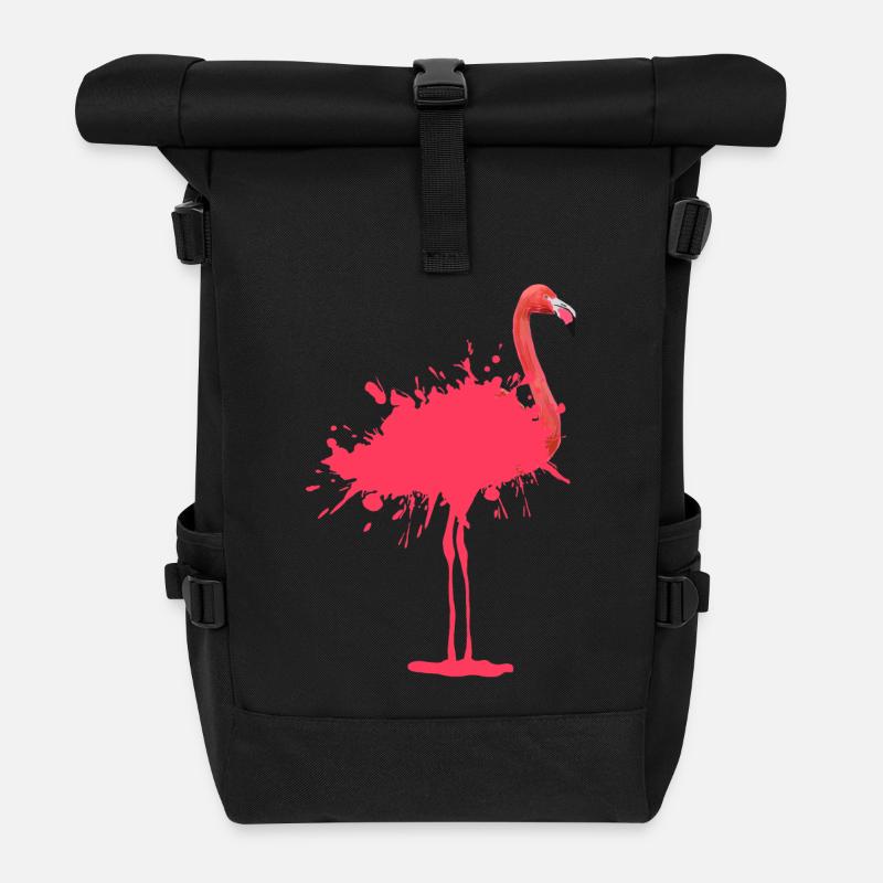 Flamingo - color blob - Roll Top Backpack - black