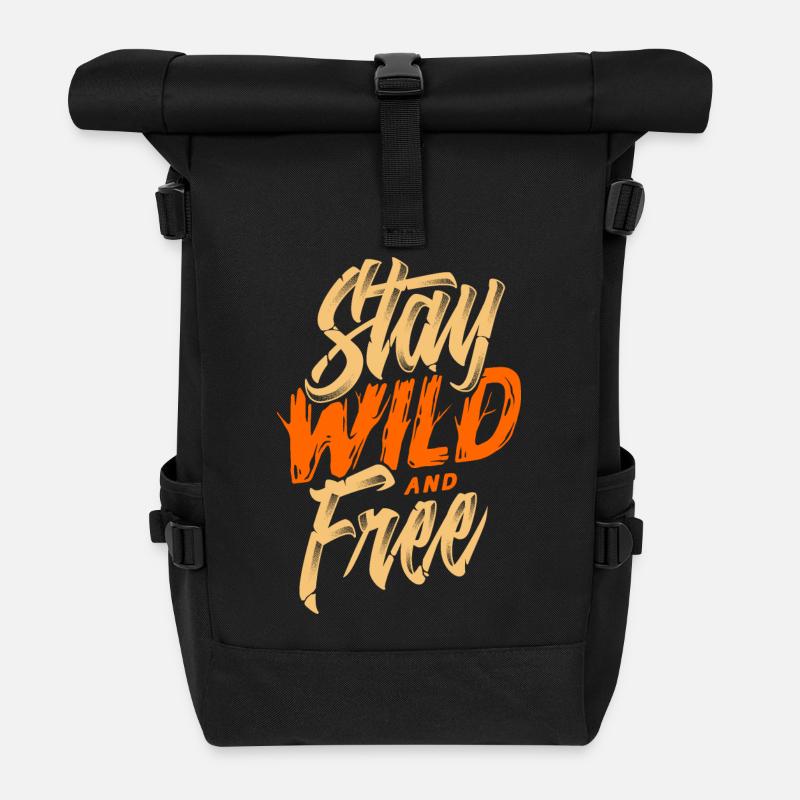 STAY WILD AND FREE - Rolltop Rucksack - Schwarz