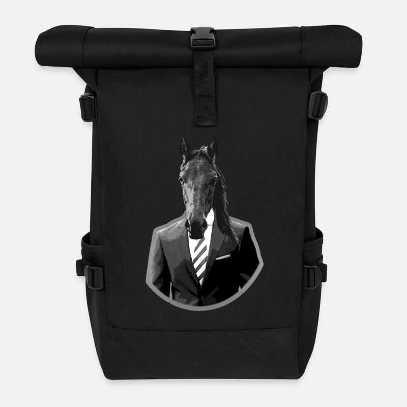 Pferd im Anzug - Rolltop Rucksack - Schwarz