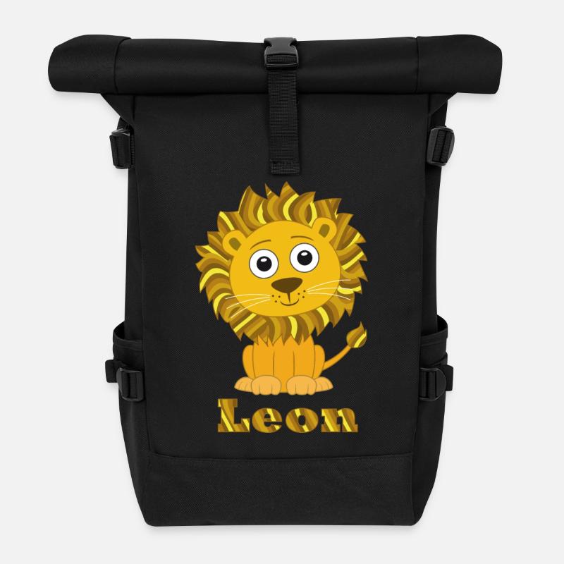 Leon lion funny cat with name - Roll Top Backpack - black