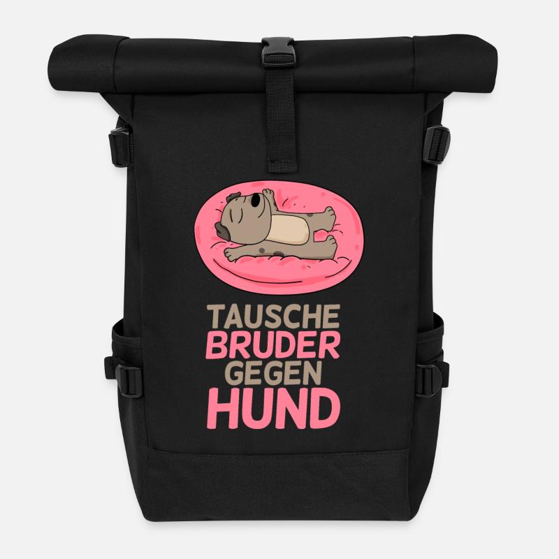 Tausche Bruder gegen Hund - Rolltop Rucksack - Schwarz
