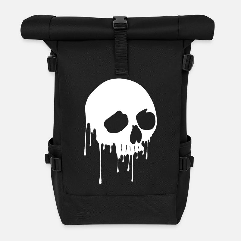 Crâne blanc et graffiti - Sac à dos roll top - noir