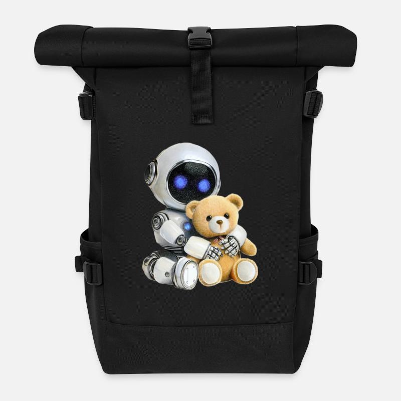 Roboter Teddy - Rolltop Rucksack - Schwarz