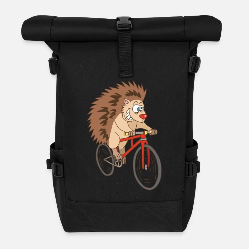 Igel auf dem Fahrrad - Rolltop Rucksack - Schwarz