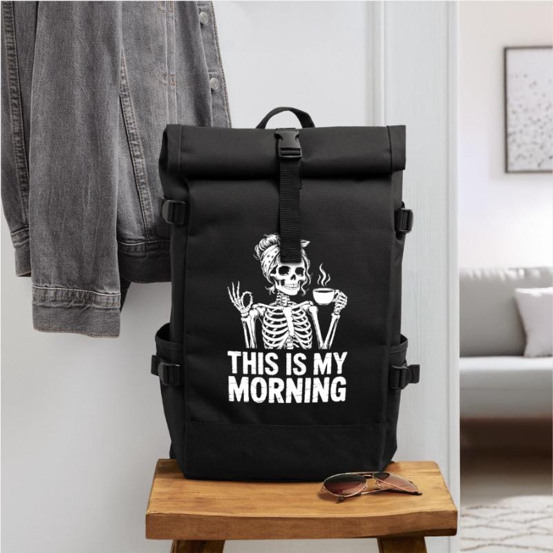 Skeleton Coffee Salutation du matin Sac à dos roll top