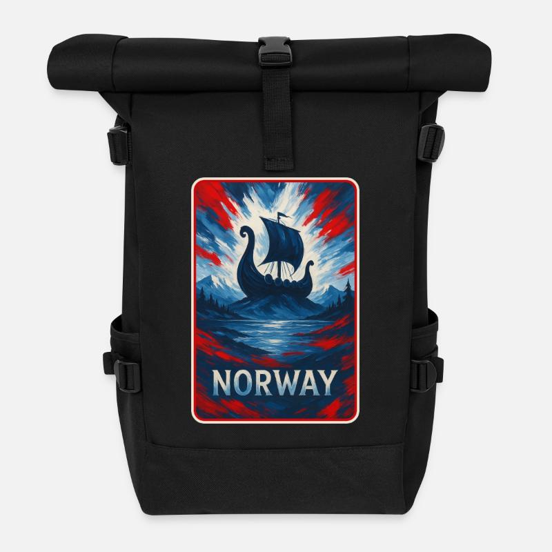 Norwegen Landschaft Flaggen Design - Rolltop Rucksack - Schwarz