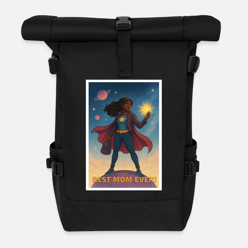 Best Mom Ever Superhero Poster - Roll Top Backpack - black