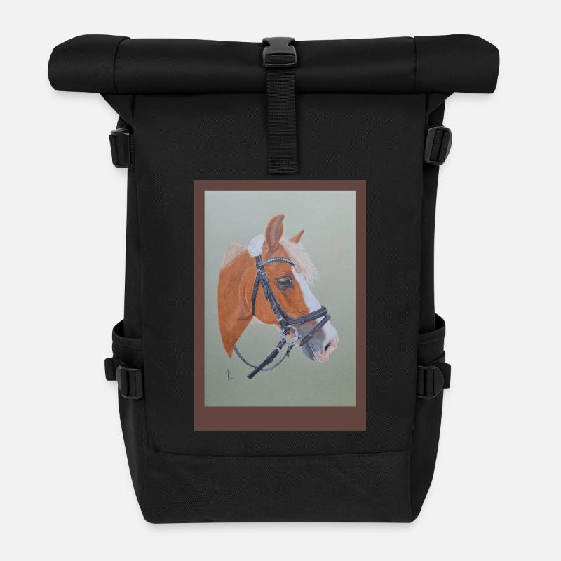 Portrait de cheval avec bride d’équitation - Sac à dos roll top - noir