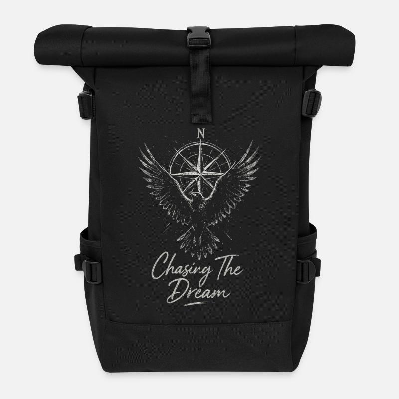 Traumjagd Kompassflügel - Rolltop Rucksack - Schwarz