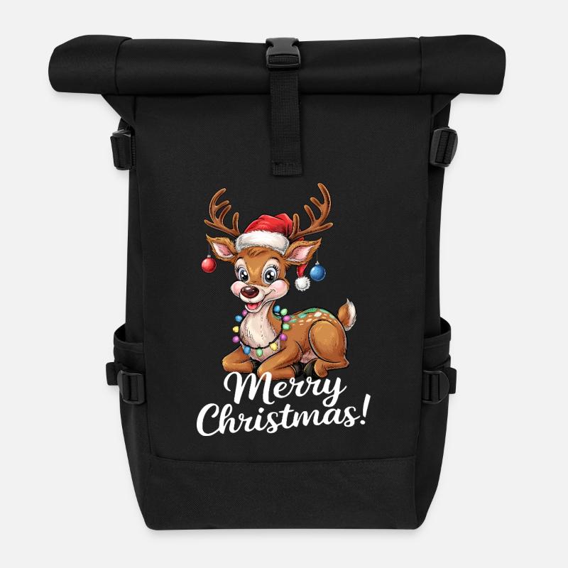 Rentier Weihnachtspullover Merry Christmas lustig - Rolltop Rucksack - Schwarz