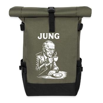 Carl Gustav Jung beim Kaffeetrinken - Rolltop Rucksack - Olive/Schwarz - Vorne