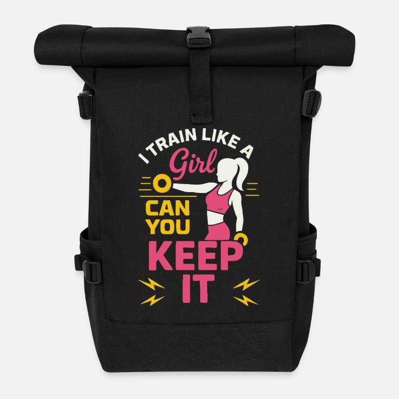 Girl Power Gym Tee - Roll Top Backpack - black