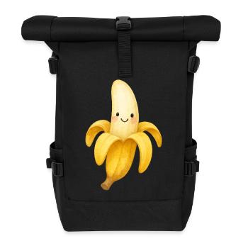 Fröhliche Banane Gesicht Illustration Kinder Fruch - Rolltop Rucksack - Schwarz - Vorne