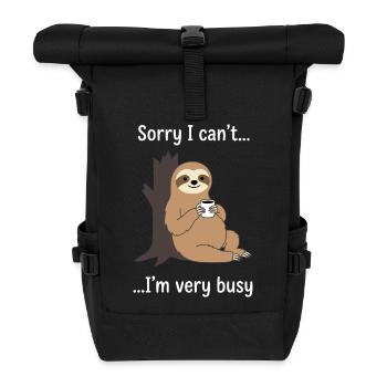 Funny Sloth Coffee Busy Statement - Roll Top Backpack - black - Front