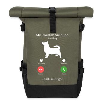 Schwedisches Vallhund-Hundeporträt Lebendige Ölmalerei - Rolltop Rucksack - Olive/Schwarz - Vorne