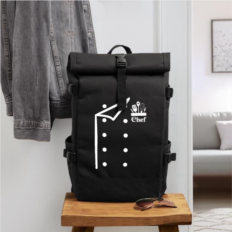 Funny Chef Head Chef Baker Chef Uniform With Tools Roll Top Backpack