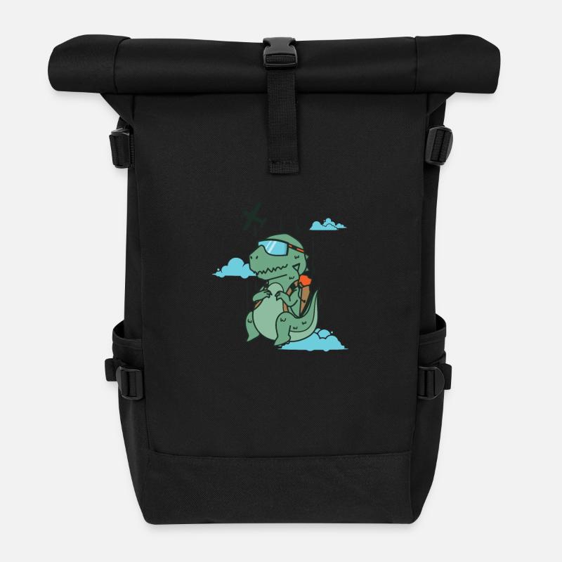 Dino beim Fallschirmsprung Dinosaurier - Rolltop Rucksack - Schwarz
