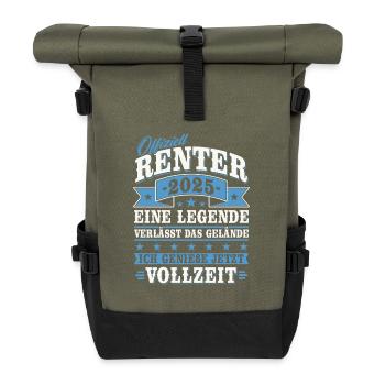 Rentner 2025 Ruhestand Rente Geschenk - Rolltop Rucksack - Olive/Schwarz - Vorne