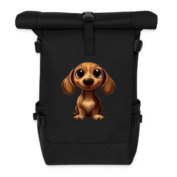 Dackel Hund Große Augen Comic - Rolltop Rucksack - Schwarz - Vorne