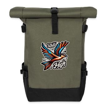 Soar High - Vogel Illustration - Rolltop Rucksack - Olive/Schwarz - Vorne
