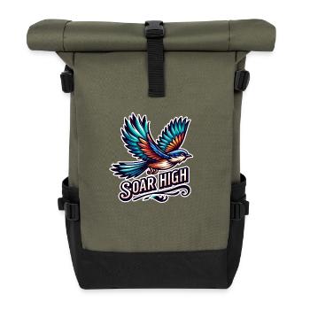 Soar High - Vogel Illustration - Rolltop Rucksack - Olive/Schwarz - Vorne