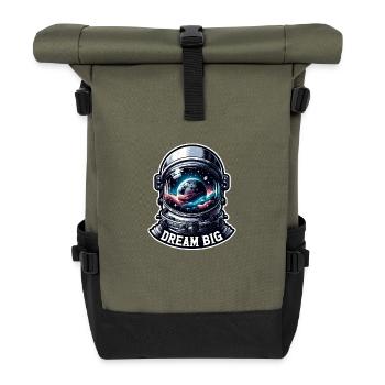 Dream Big - Astronaut Illustration - Rolltop Rucksack - Olive/Schwarz - Vorne