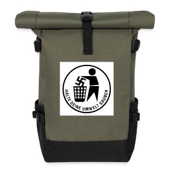halte deine umwelt sauber - Rolltop Rucksack - Olive/Schwarz - Vorne