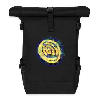 Gelbe kreative Spirale mit Karo Muster - Rolltop Rucksack - Schwarz - Vorne