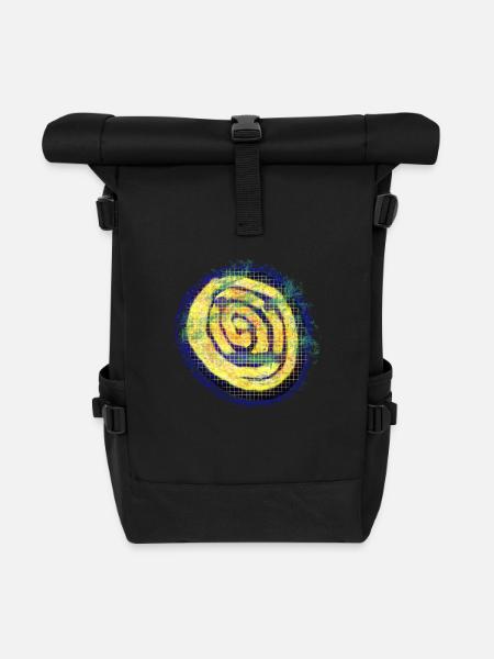 Yellow creative spiral with check pattern - Roll Top Backpack - black