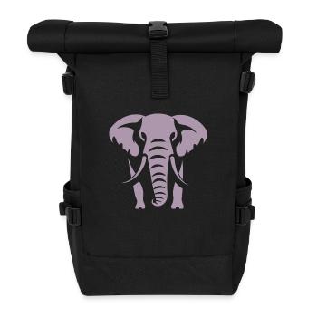 Elephant Silhouette White Logo - Roll Top Backpack - black - Front