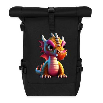 cute little baby dragon funny - Roll Top Backpack - black - Front