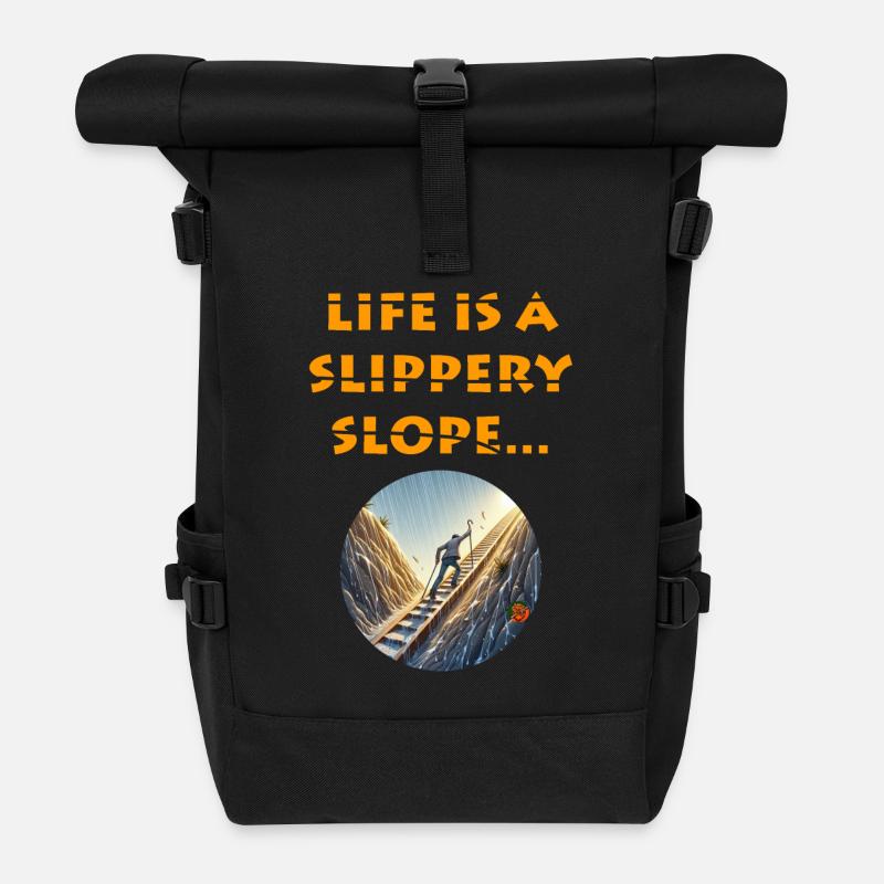 Life is a slippery slope - Roll Top Backpack - black