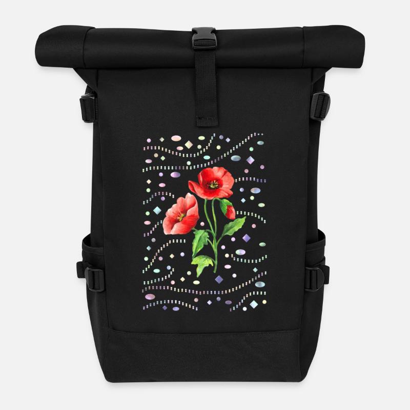Blumen - Rolltop Rucksack - Schwarz