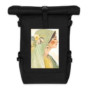 Art minimaliste | Femme au portrait vert - Sac à dos roll top - noir - Devant