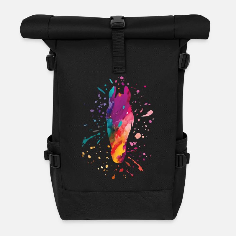 pferdekopf bunt - Rolltop Rucksack - Schwarz