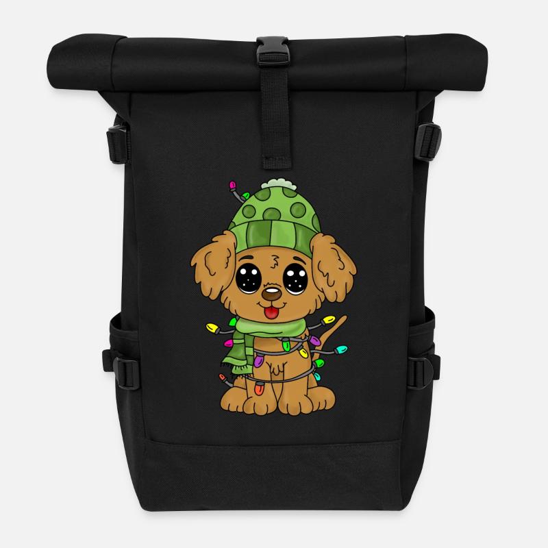 Chien avec des décorations de Noël - Sac à dos roll top - noir
