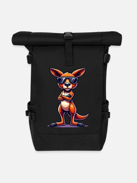 Kangaroo Comic - Rolltop Rucksack - Schwarz