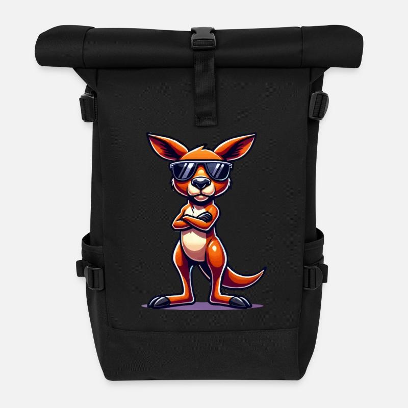 Kangaroo Comic - Rolltop Rucksack - Schwarz