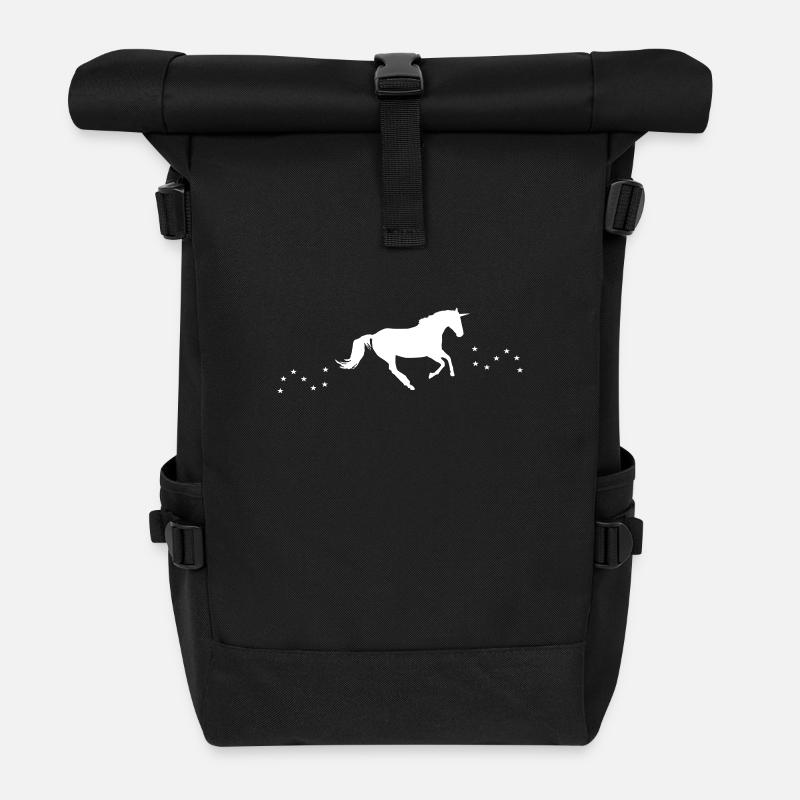 Einhorn galoppiert mit Sternen - Rolltop Rucksack - Schwarz