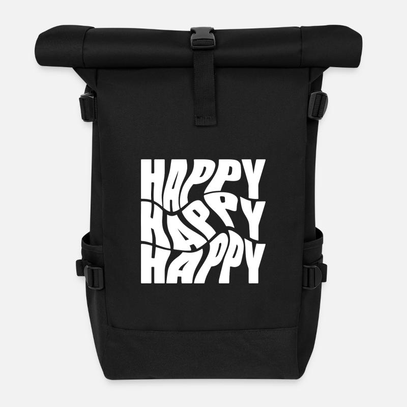 Bold Happy Graffiti Typography - Roll Top Backpack - black
