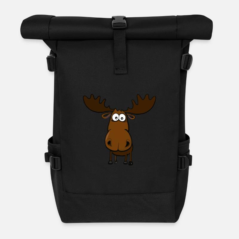 Lustiger depperter Elch - Rolltop Rucksack - Schwarz