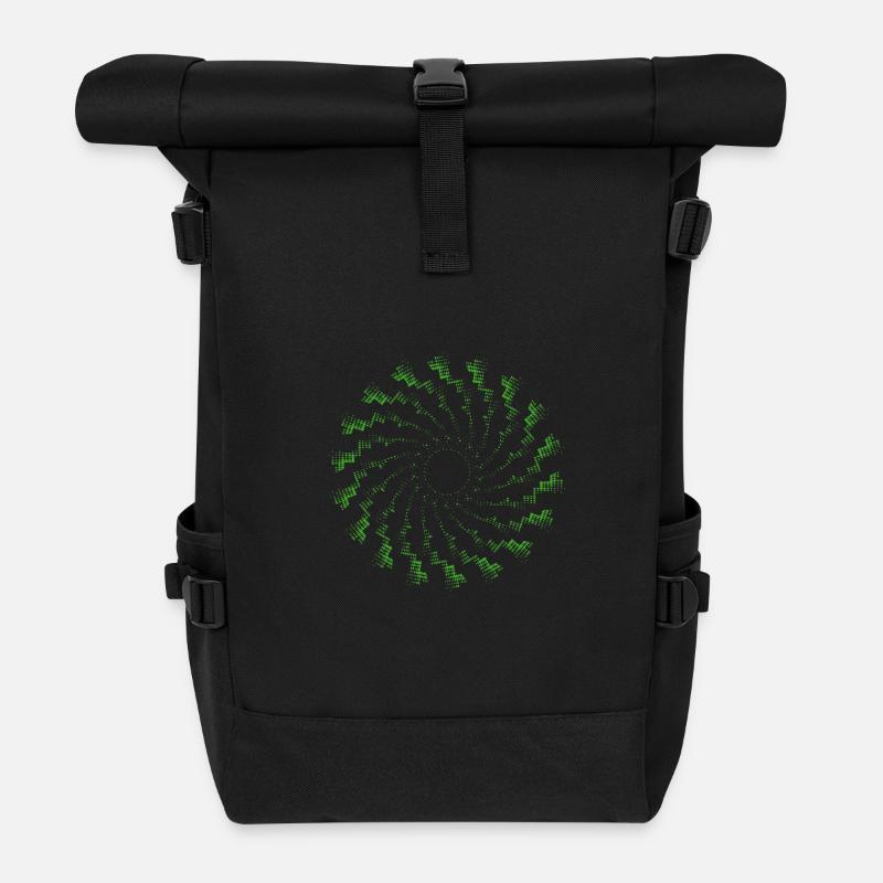 dotted shape rotated wind turbine green - Roll Top Backpack - black