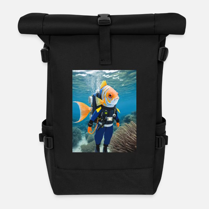 Fisch im Taucheranzug 1 - Rolltop Rucksack - Schwarz