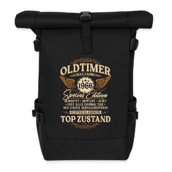 Oldtimer Baujahr 1966 Jahrgang Geburtstag Geschenk - Rolltop Rucksack - Schwarz - Vorne