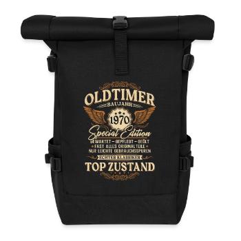 Oldtimer Baujahr 1970 Jahrgang Geburtstag Geschenk - Rolltop Rucksack - Schwarz - Vorne