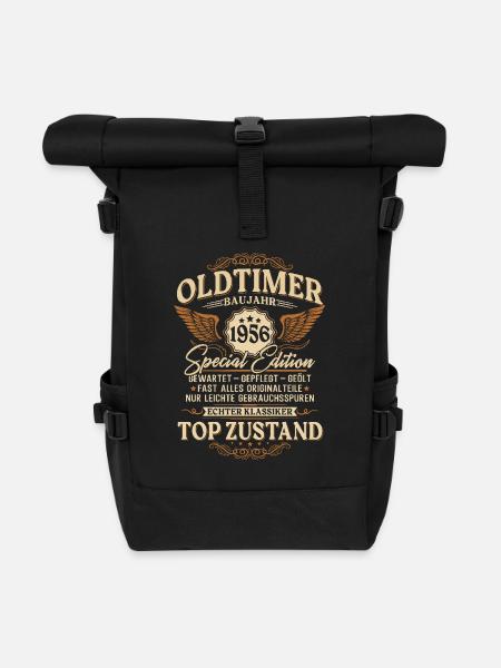 Oldtimer Baujahr 1956 Jahrgang Geburtstag Geschenk - Rolltop Rucksack - Schwarz